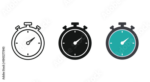Set of stopwatch icons in different colors and styles