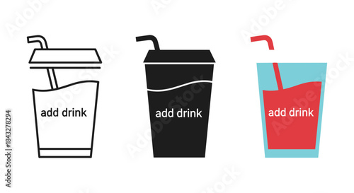 Three different colored drink cups with straws