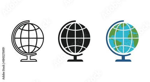 Three globe icons representing different styles and designs