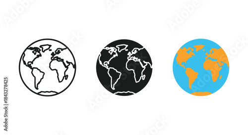 Set of earth icons in different colors and styles