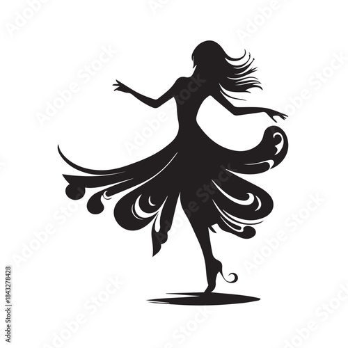 Adobe Illustrator Artwork, Silhouette Dancing Girl Vector in Black and White