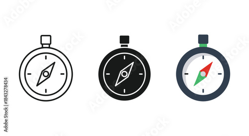 Compass icons set for navigation and direction