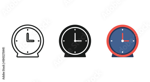 Set of three alarm clocks in different colors
