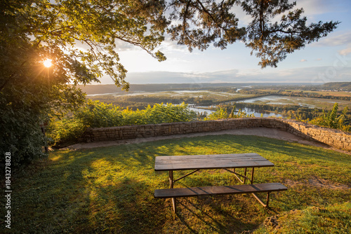 View of the  Mississippi River from Wyalusing in autumn at sunset