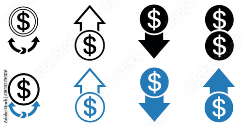 Money Increase and Decrease Icons – Financial Growth and Decline Vector Symbols