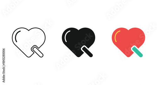 Heart shaped ice cream icons set