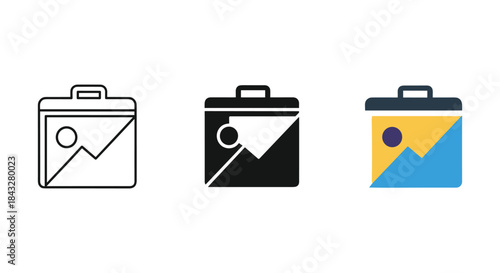 Different style briefcase icon set