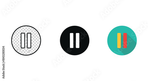 Pause button icons in different styles and colors