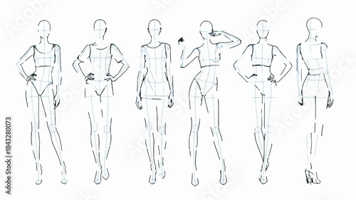 Collection of Hand Drawn Female Fashion Figure Sketch Illustrations