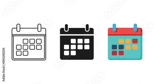 Calendar icons set for organizing events and appointments