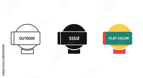 Three monitor icons with different color schemes and labels
