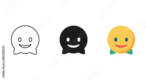 Three different smiley face emoticons in various styles