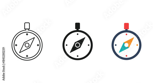 Compass icon set with different design and color