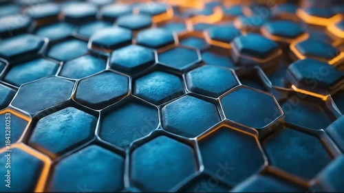 Abstract hexagonal pattern with glowing edges and texture