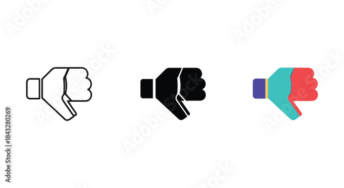 Thumbs down icon set in different styles