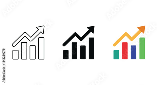 Growing business graph icons in different styles