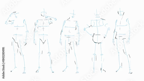 Set of basic human figure line drawings for pose study and artistic reference