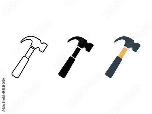 Set of hammer icons in different styles