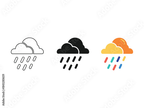 Rainy weather icons in various styles