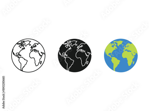 Three different globe illustrations side by side