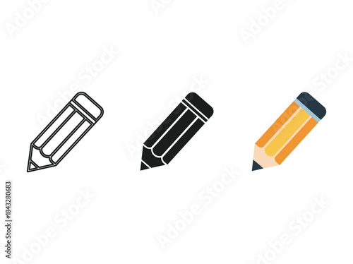 Three different pencil illustrations on white background