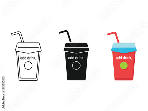 Three different colored drink cups with straws