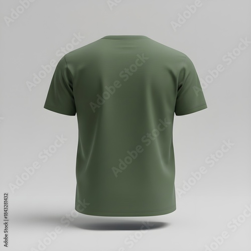 Olive Green Blank T-Shirt Mockup Back View on Neutral Background