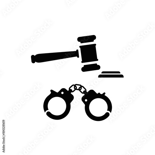 Judge Gavel and Handcuffs Icon – Law Enforcement Justice Symbol for Legal & Court Design