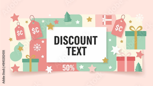Christmas Discount Frame Banner with Gift Boxes and Price Tags