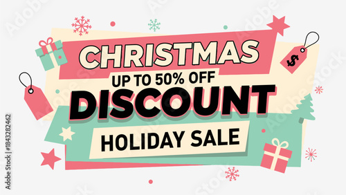Christmas Discount Holiday Sale Banner with Festive Decorations and Price Tags