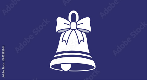 A simple white icon of a school bell with a ribbon bow on top, set against a solid dark blue background for educational concepts and alerts.