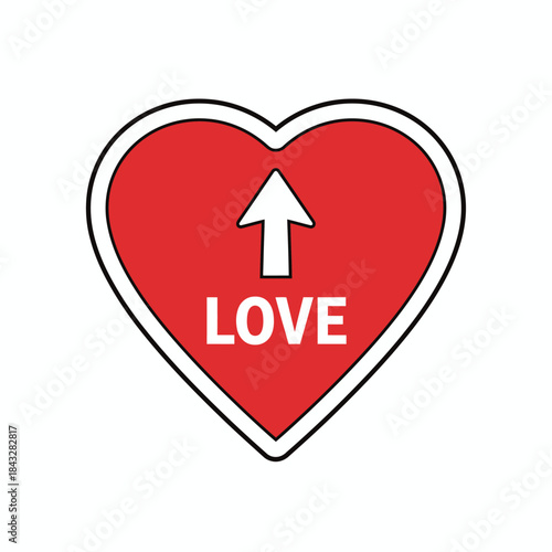 Red heart with white arrow and love text bold romantic icon perfect for valentines passion affection direction cupid or direct love message design