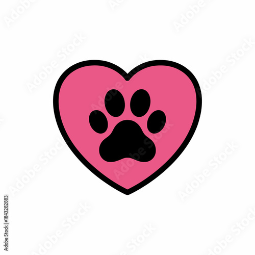 Pink heart with black paw print pet love icon perfect for animal companion dog cat veterinary affection or beloved furry friend design