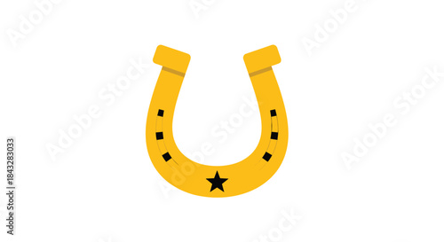 Simple flat icon of a golden horseshoe with a black star in the center, symbolizing good luck, fortune, and the wild west.