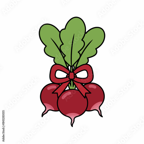 Green beet vegetable with red bow healthy love icon perfect for organic produce nutrition vegetarian diet wholesome food or plant based eating design