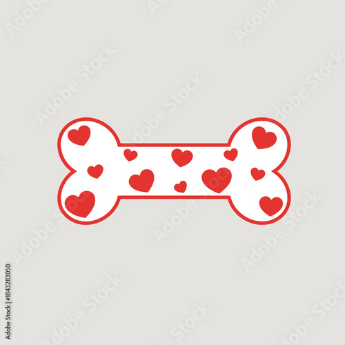 White bone with red hearts pet love icon perfect for dog treat animal care veterinary affection or beloved companion design