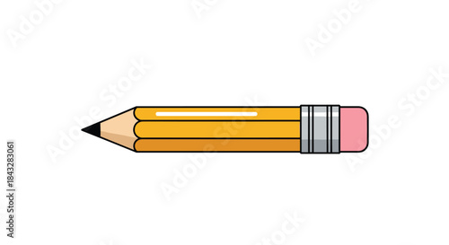 Classic and simple illustration of a yellow number two pencil with a sharpened graphite tip and pink eraser, isolated on a white background.