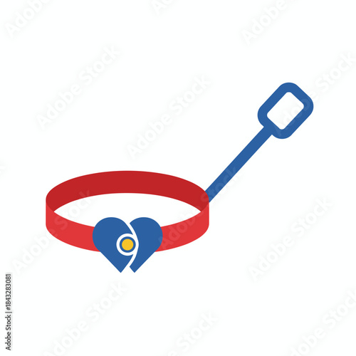 Blue pet collar with red heart tag animal love icon perfect for dog cat pet care accessory identification or beloved companion design