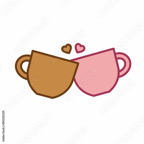 Brown and pink coffee mugs pair romantic beverage icon perfect for couple morning drink together relationship matching or shared moment design