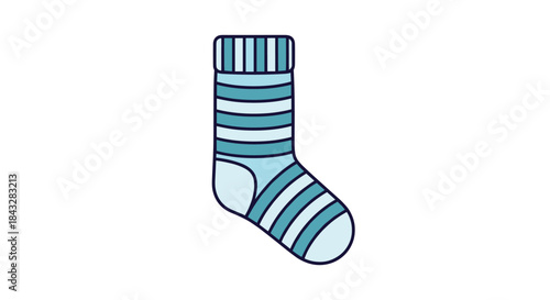 A simple and cozy illustration of a single blue striped sock, isolated on a white background, representing comfort, warmth, and home life.