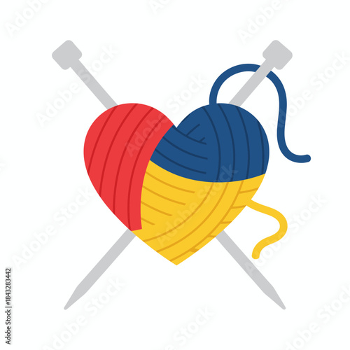 Colorful yarn ball with knitting needles craft hobby icon perfect for knitting textile handmade creative fiber art or DIY project design