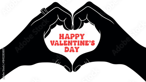 Happy valentine s day typography with heart hands vector illustration isolated on white background