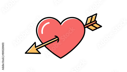 A vibrant red heart pierced by a golden arrow, symbolizing love, romance, and affection.