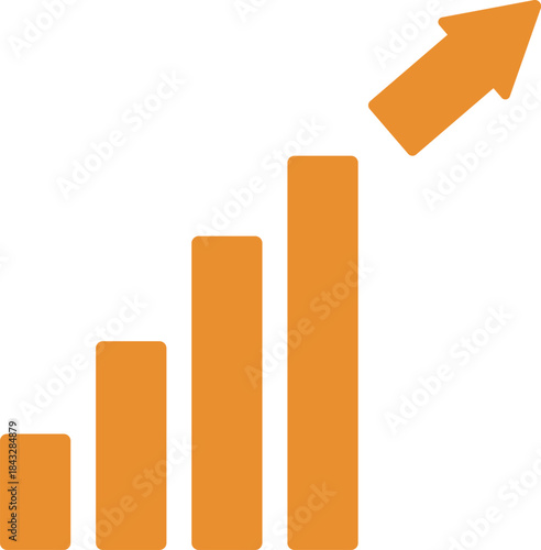 成長を表す右肩上がりのグラフのビジネスイラスト(オレンジ)
