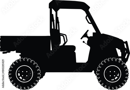 ATV Quad Bike Rider Silhouette Performing Wheelie Stunt, Off-Road Adventure Action, Extreme Sport Motorsports Activity Vector Illustration.