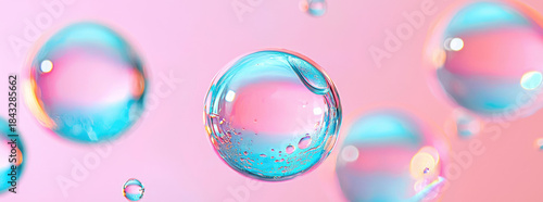 Abstract Macro Close Up Of Iridescent Bubbles Floating In Pink Water With Blue And Pink Hues Reflecting Light Beautifully Showing Tiny Bubbles Inside Macro Photography