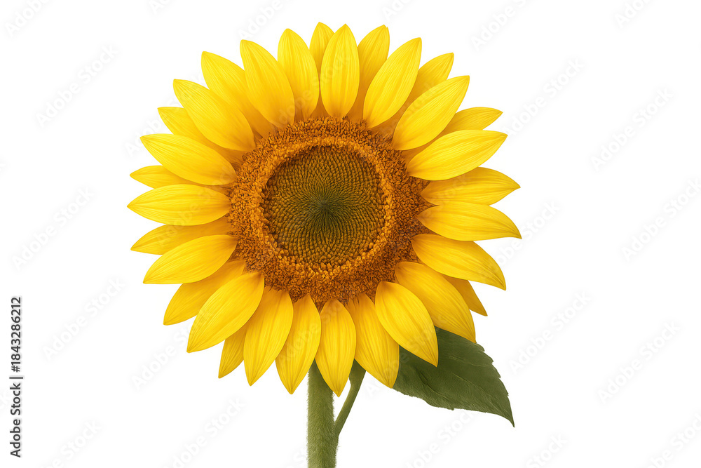 Obraz premium Sunflower with vibrant yellow petals and green stem, isolated, showing summer bloom and natural beauty