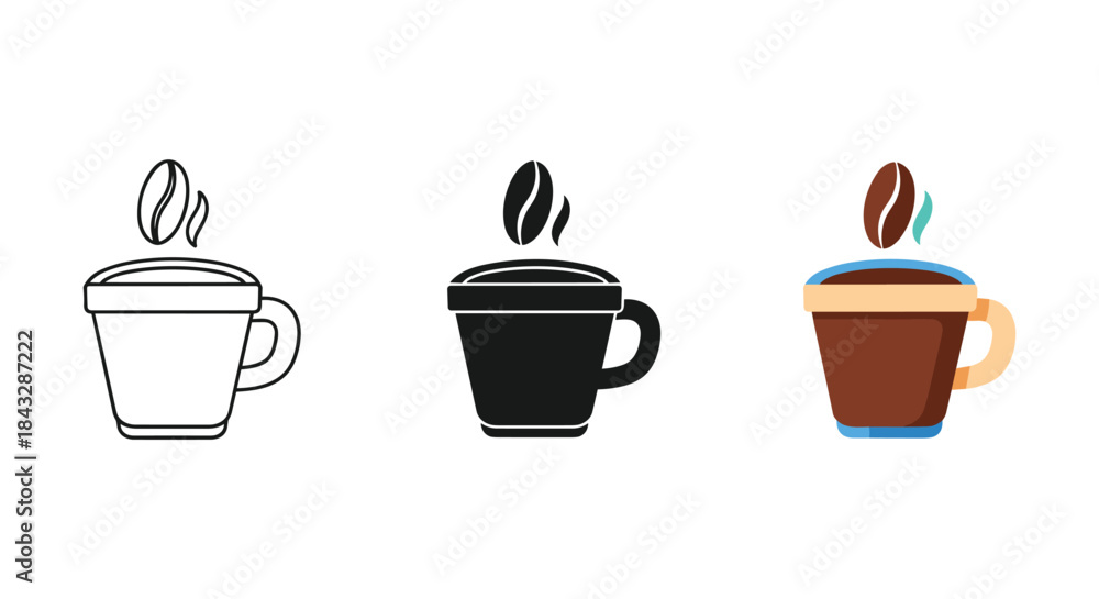 Obraz premium Coffee cup icons set with coffee bean