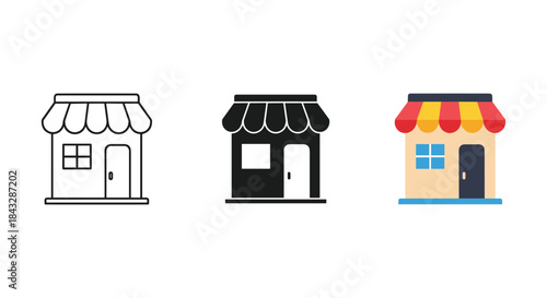 Storefront icons in various styles and colors