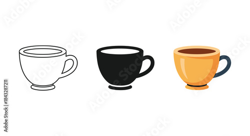 Three coffee cups in different styles